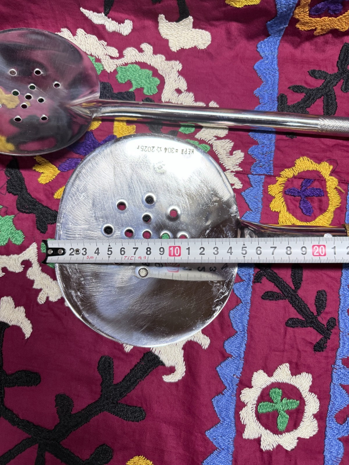 Lot of 2 Handmade Stainless Steel Skimmers – Wooden Handle Kitchen Tools Uzbek2